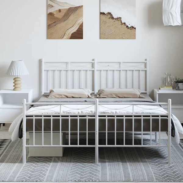 vidaXL Metal Bed Frame without Mattress with Footboard White 135x190cm