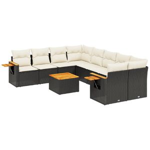 vidaXL 9 Piece Garden Sofa Set with Cushions Black Poly Rattan
