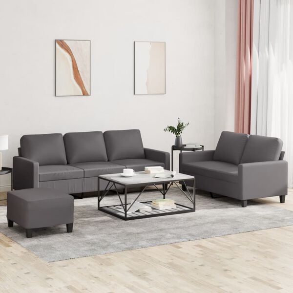 vidaXL 3 Piece Sofa Set with Cushions Grey Faux Leather