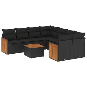 vidaXL 9 Piece Garden Sofa Set with Cushions Black Poly Rattan