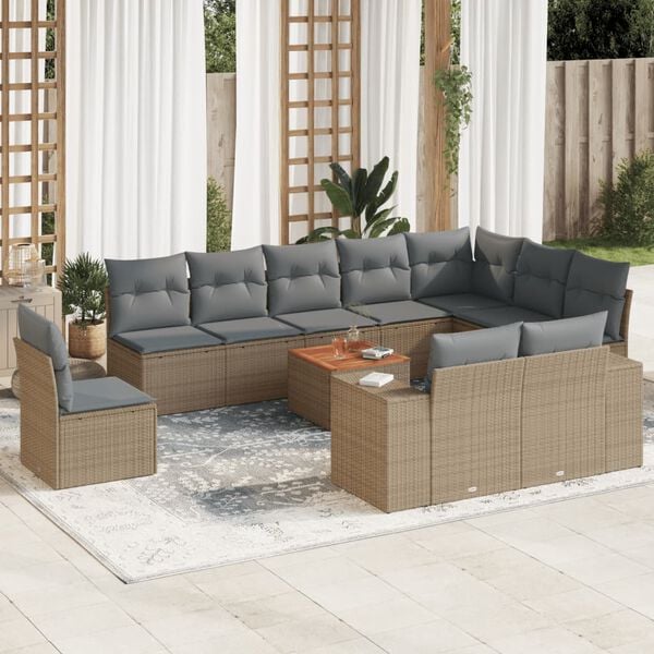 vidaXL 11 Piece Garden Sofa Set with Cushions Beige Poly Rattan