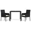 vidaXL 3 Piece Garden Dining Set with Cushions Black Poly Rattan