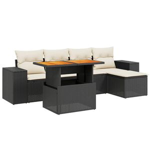 vidaXL 6 Piece Garden Sofa Set with Cushions Black Poly Rattan
