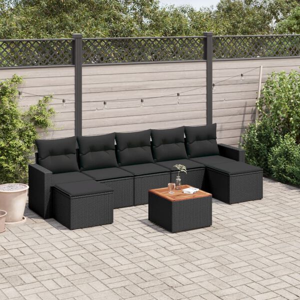 vidaXL 8 Piece Garden Sofa Set with Cushions Black Poly Rattan
