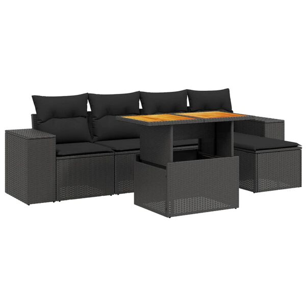 vidaXL 6 Piece Garden Sofa Set with Cushions Black Poly Rattan