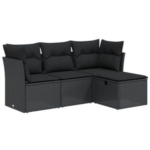 vidaXL 4 Piece Garden Sofa Set with Cushions Black Poly Rattan