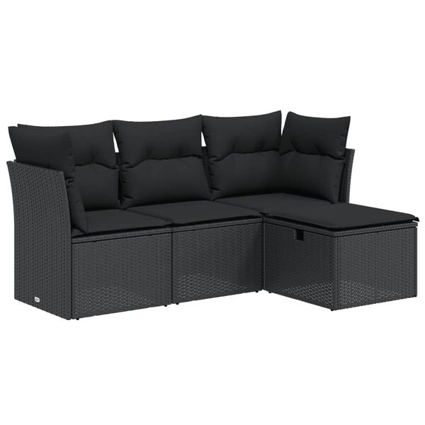vidaXL 4 Piece Garden Sofa Set with Cushions Black Poly Rattan