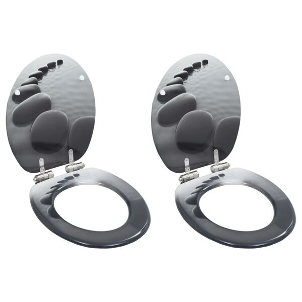 vidaXL WC Toilet Seats 2 pcs with Soft Close Lids MDF Stones Design