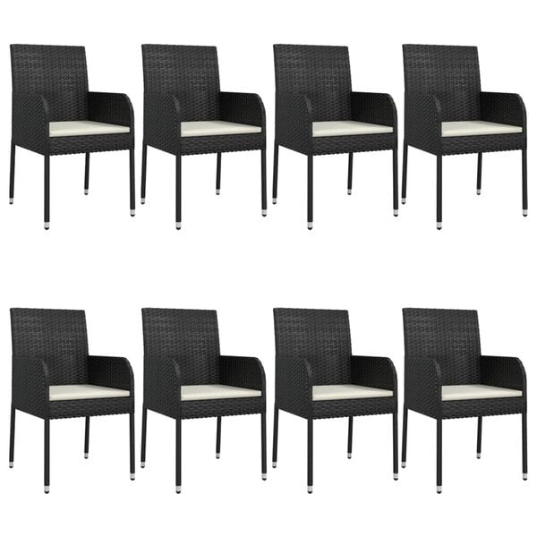 vidaXL 9 Piece Garden Dining Set with Cushions Black Poly Rattan