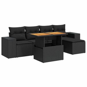 vidaXL 6 Piece Garden Sofa Set with Cushions Black Poly Rattan