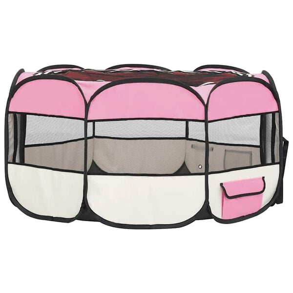 vidaXL Foldable Dog Playpen with Carrying Bag Pink 145x145x61 cm