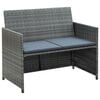 vidaXL 2 Seater Garden Sofa with Cushions Grey Poly Rattan