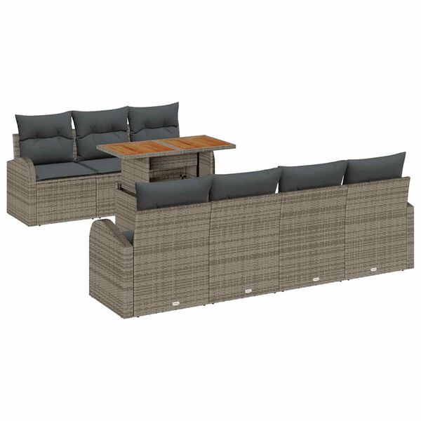 vidaXL Garden Sofa Set with Storage 8 pcs Grey Poly rattan
