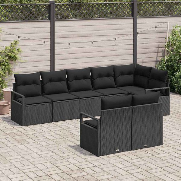 vidaXL Garden Sofa Set with Cushion 8 pcs Black Poly Rattan