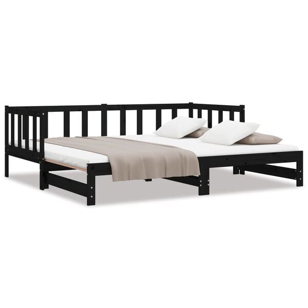 vidaXL Pull-out Day Bed without Mattress Black 2x(90x190)cm