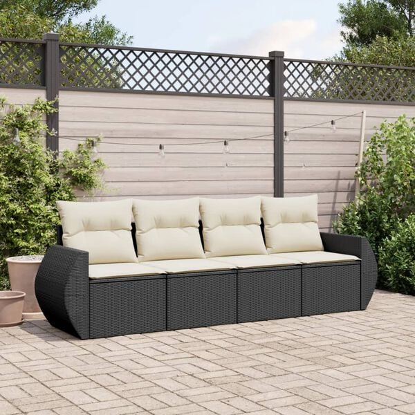 vidaXL 4 Piece Garden Sofa Set with Cushions Black Poly Rattan