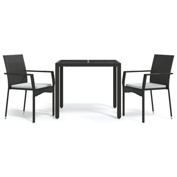 vidaXL 3 Piece Garden Dining Set with Cushions Black Poly Rattan