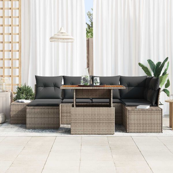 vidaXL Garden Sofa Set with Storage 7 pcs Grey Poly rattan