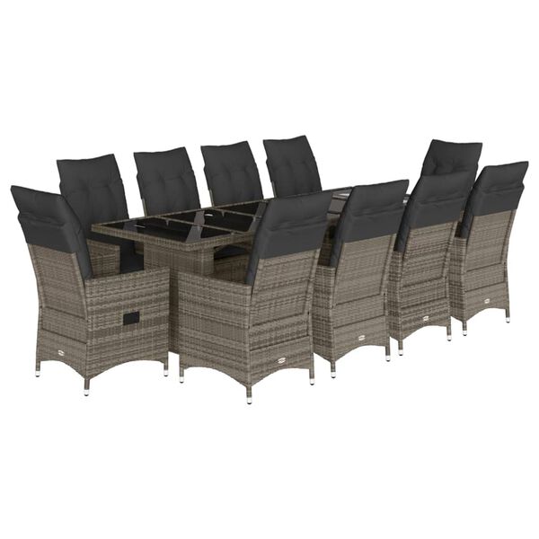 vidaXL 11 Piece Garden Bistro Set with Cushions Grey Poly Rattan
