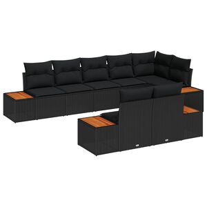 vidaXL Garden Sofa Set with Cushion 8 pcs Black Poly Rattan