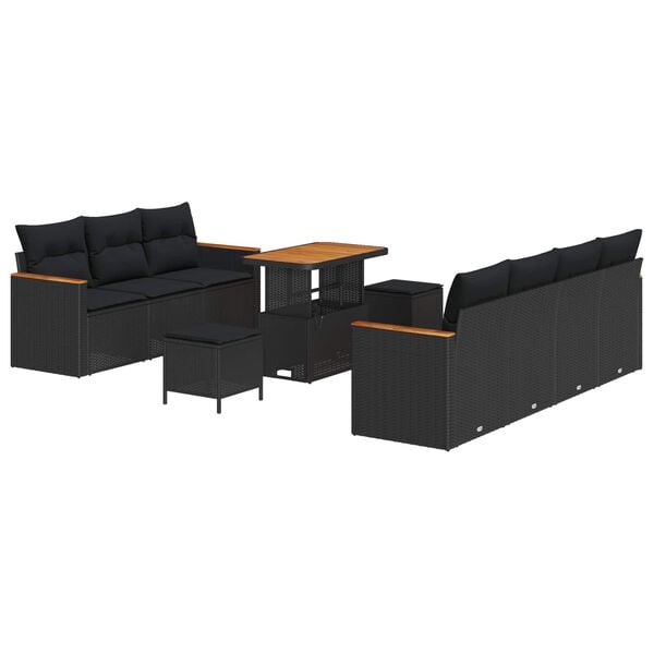 vidaXL Garden Sofa Set with Cushion with Storage Black Poly rattan