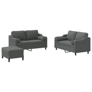 vidaXL 3 Piece Sofa Set with Pillows Dark Grey Fabric
