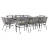 vidaXL 9 Piece Garden Dining Set with Cushions Grey Poly Rattan Glass