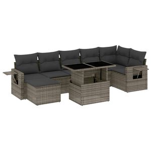 vidaXL 8 Piece Garden Sofa Set with Cushions Grey Poly Rattan