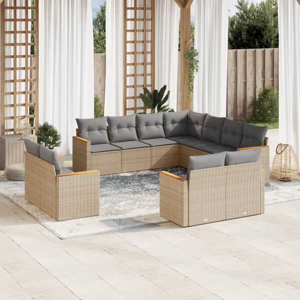 vidaXL 11 Piece Garden Sofa Set with Cushions Mix Beige Poly Rattan