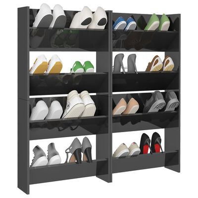 vidaXL Wall Shoe Cabinets 4 pcs High Gloss Grey 60x18x60 cm Engineered Wood