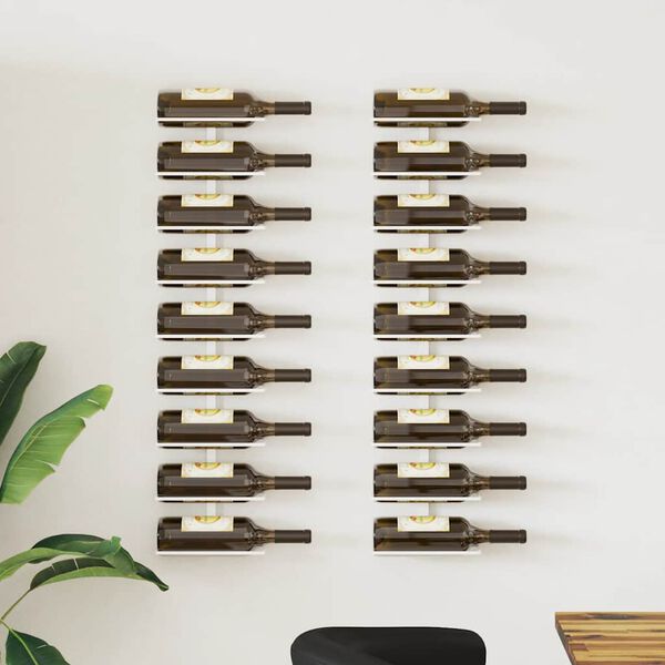 vidaXL Wall-mounted Wine Rack for 9 Bottles 2 pcs White Iron