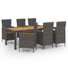 vidaXL 7 Piece Outdoor Dining Set with Cushions Poly Rattan Grey
