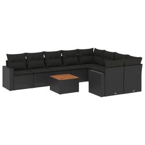 vidaXL 10 Piece Garden Sofa Set with Cushions Black Poly Rattan