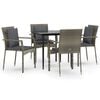 vidaXL 5 Piece Garden Dining Set with Cushions Black&Grey Poly Rattan