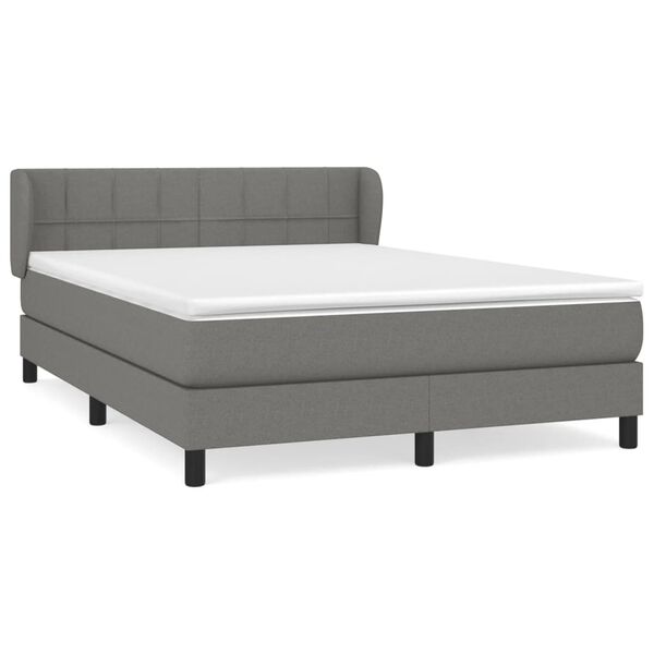 vidaXL Box Spring Bed with Mattress Dark Grey 137x187 cm Double Size Fabric