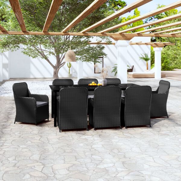 vidaXL 9 Piece Garden Dining Set with Cushions Black