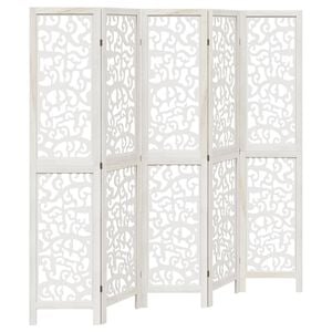 vidaXL Room Divider 5 Panels White Solid Wood Paulownia
