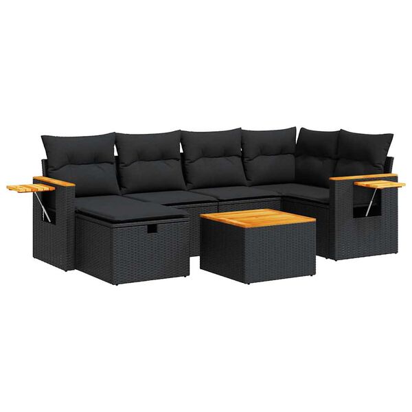 vidaXL 7 Piece Garden Sofa Set with Cushions Black Poly Rattan