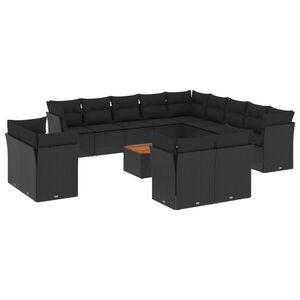 vidaXL 14 Piece Garden Sofa Set with Cushions Black Poly Rattan
