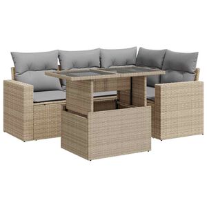 vidaXL 5 Piece Garden Sofa Set with Cushions Beige Poly Rattan