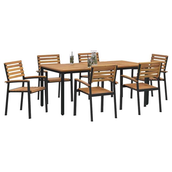 vidaXL Garden Dining Set 7 pcs Black Solid Acacia Wood