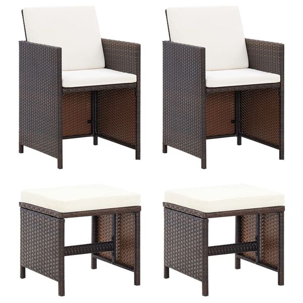 vidaXL 4 Piece Garden Chair and Stool Set Poly Rattan Brown