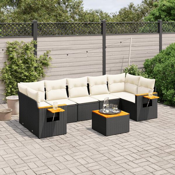 vidaXL 8 Piece Garden Sofa Set with Cushions Black Poly Rattan
