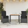 vidaXL 3 Piece Garden Dining Set with Cushions Black Poly Rattan