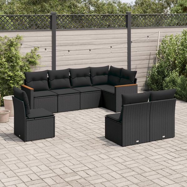 vidaXL 8 Piece Garden Sofa Set with Cushions Black Poly Rattan