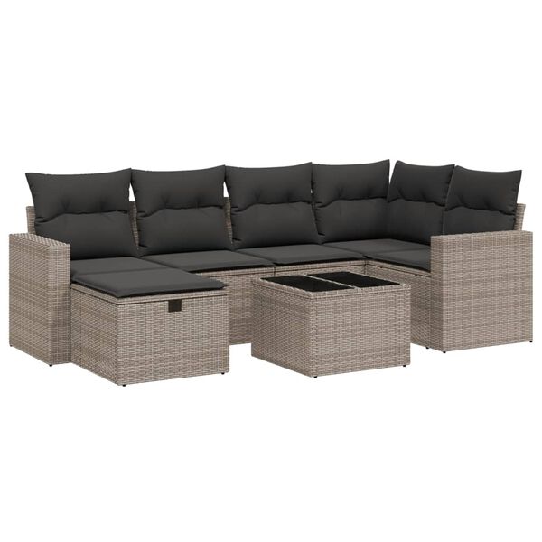 vidaXL 7 Piece Garden Sofa Set with Cushions Grey Poly Rattan