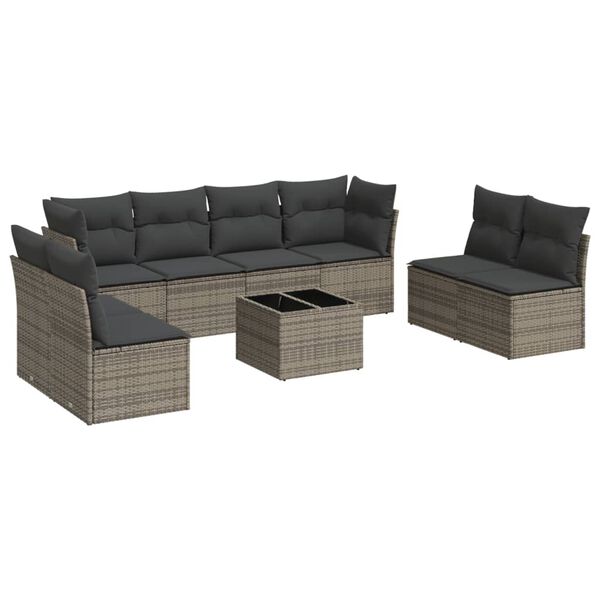 vidaXL 9 Piece Garden Sofa Set with Cushions Grey Poly Rattan