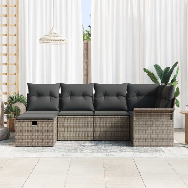 vidaXL Garden Sofa Set with Cushion 6 pcs Grey Poly rattan
