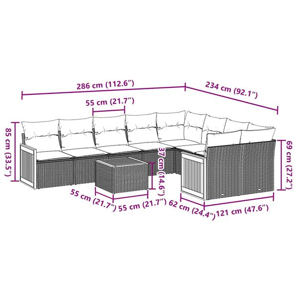 vidaXL 10 Piece Garden Sofa Set with Cushions Black Poly Rattan