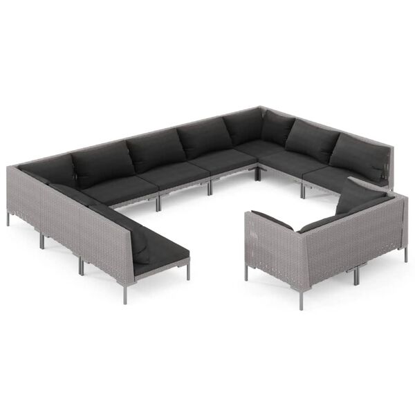 vidaXL 11 Piece Garden Lounge Set with Cushions Poly Rattan Dark Grey